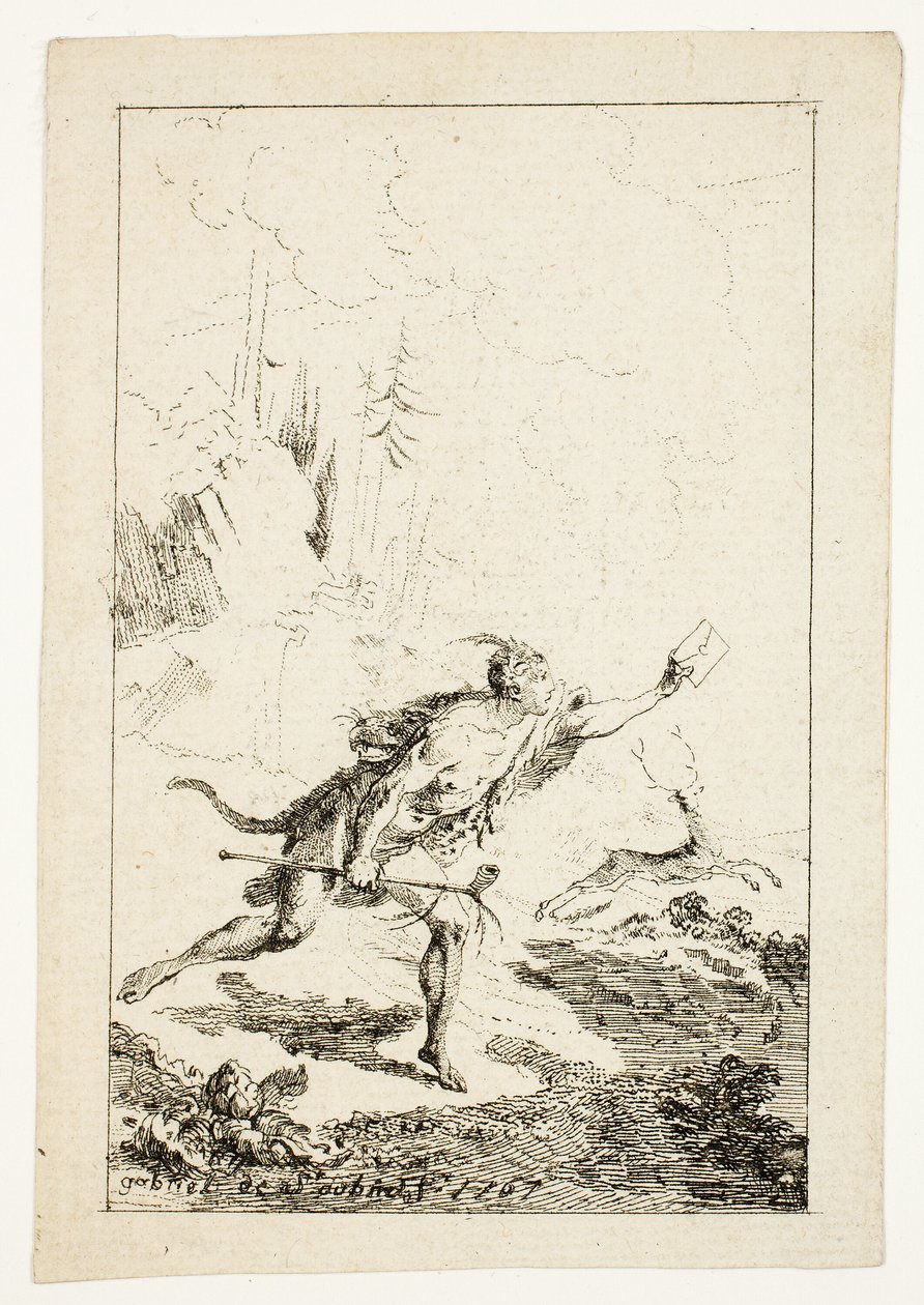 M. Belle-Isle, fogoly által M. Saint-Denisnek küldött hírnök, harmadik lemez a Les Nouveaux Voyages aux Indes Occidentales-tól alkotó: Gabriel Jacques de Saint Aubin