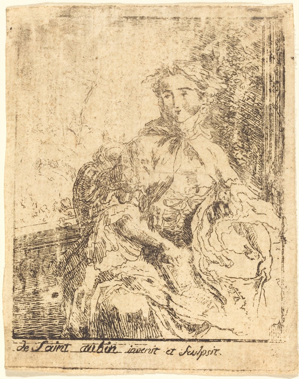 Fiatal nő a teraszon alkotó: Gabriel Jacques de Saint Aubin