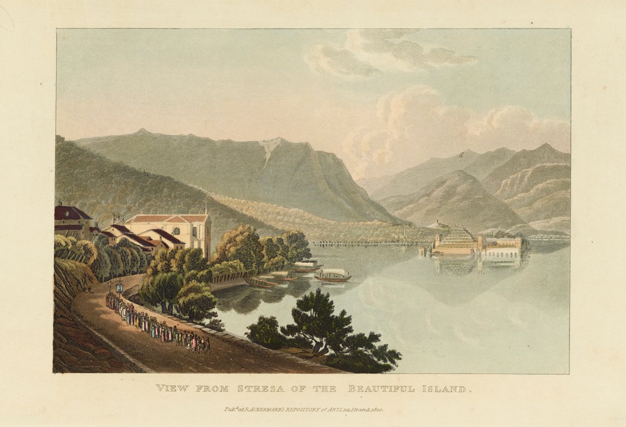 Kilátás Stresa felől a gyönyörű Isola Bella szigetre, a Maggiore-tóra, 1820 előtt. alkotó: Gabriel Ludwig Lory