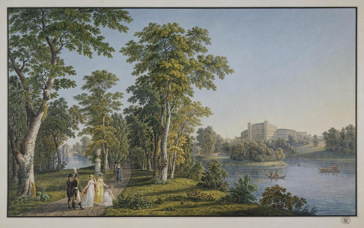 Kilátás a Gatchina-i palotára a parkból, 1753 alkotó: Gabriel Ludwig Lory the Elder