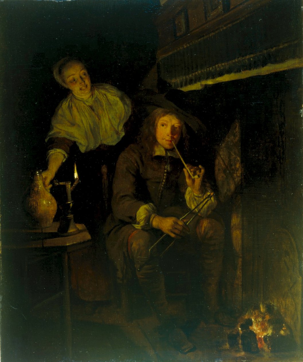 Német: Der Raucher am Kamin A füstölő a kandallónál alkotó: Gabriel Metsu