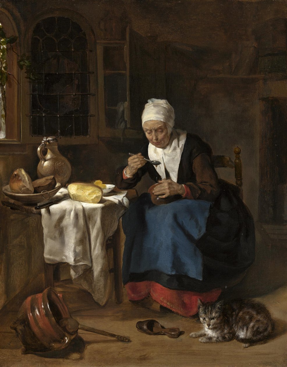 Öregasszony zabkását eszik alkotó: Gabriel Metsu