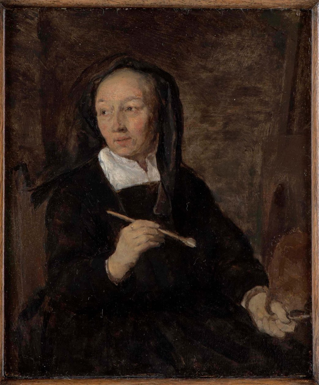 Egy művésznő portréja a festőállványánál alkotó: Gabriel Metsu