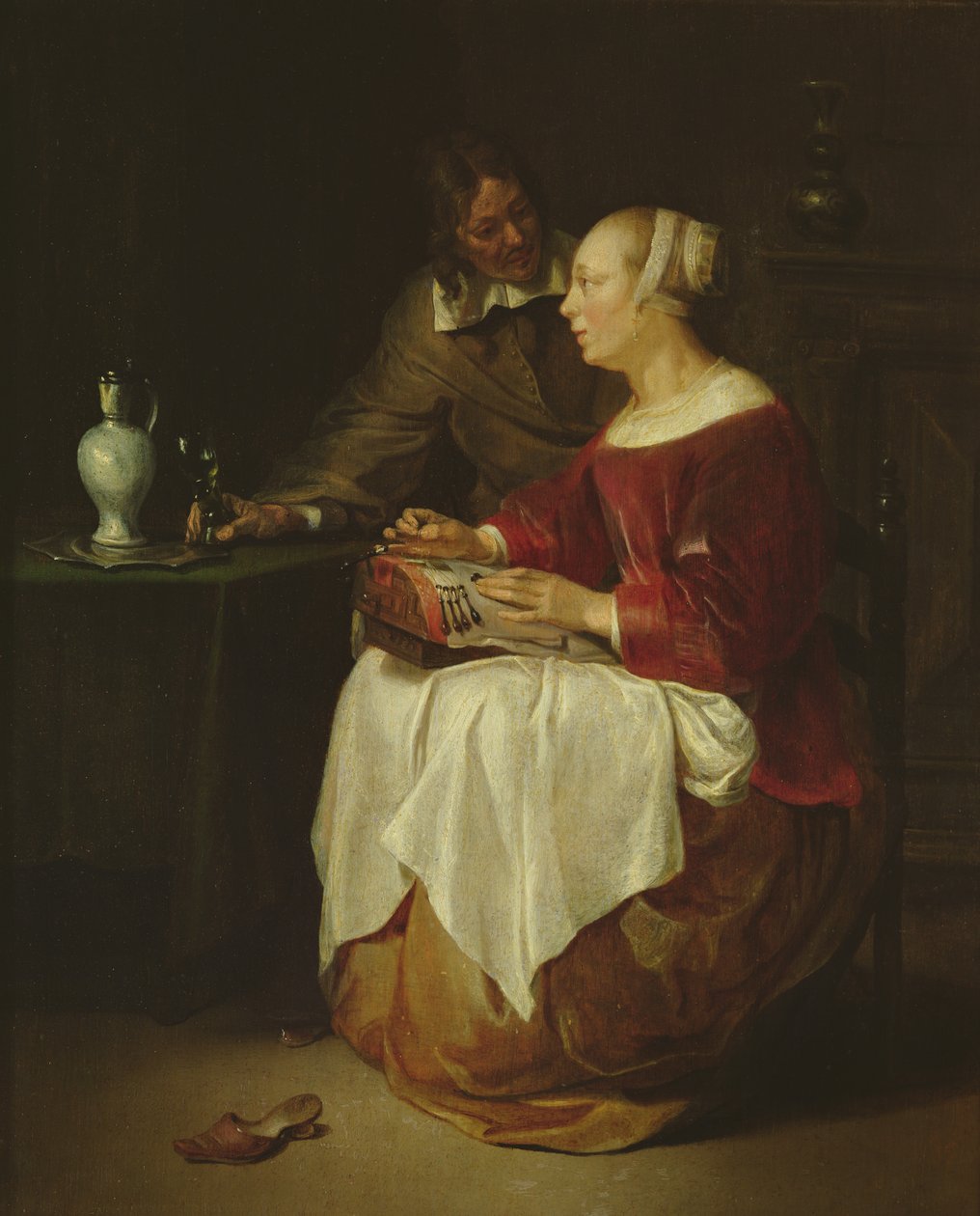A csipkeverő (olaj, tábla) alkotó: Gabriel Metsu