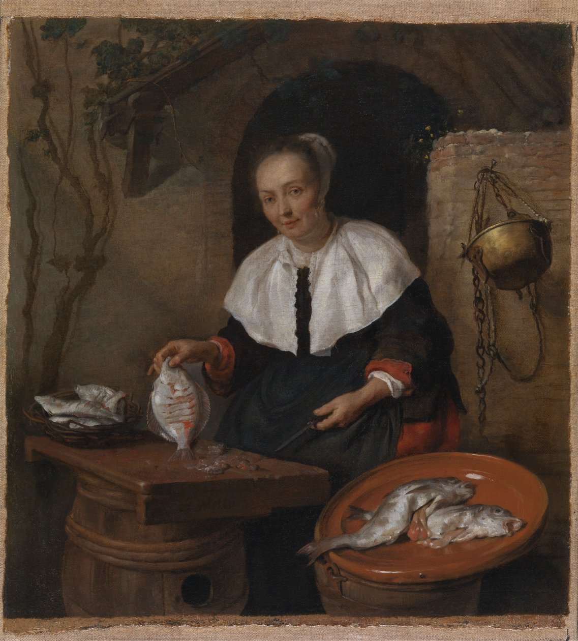 Nő tisztító halak alkotó: Gabriel Metsu