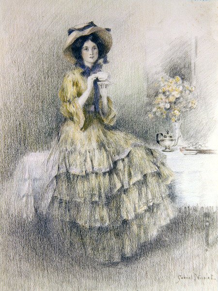 Délutáni tea (színes kréták papíron) alkotó: Gabriel Nicolet