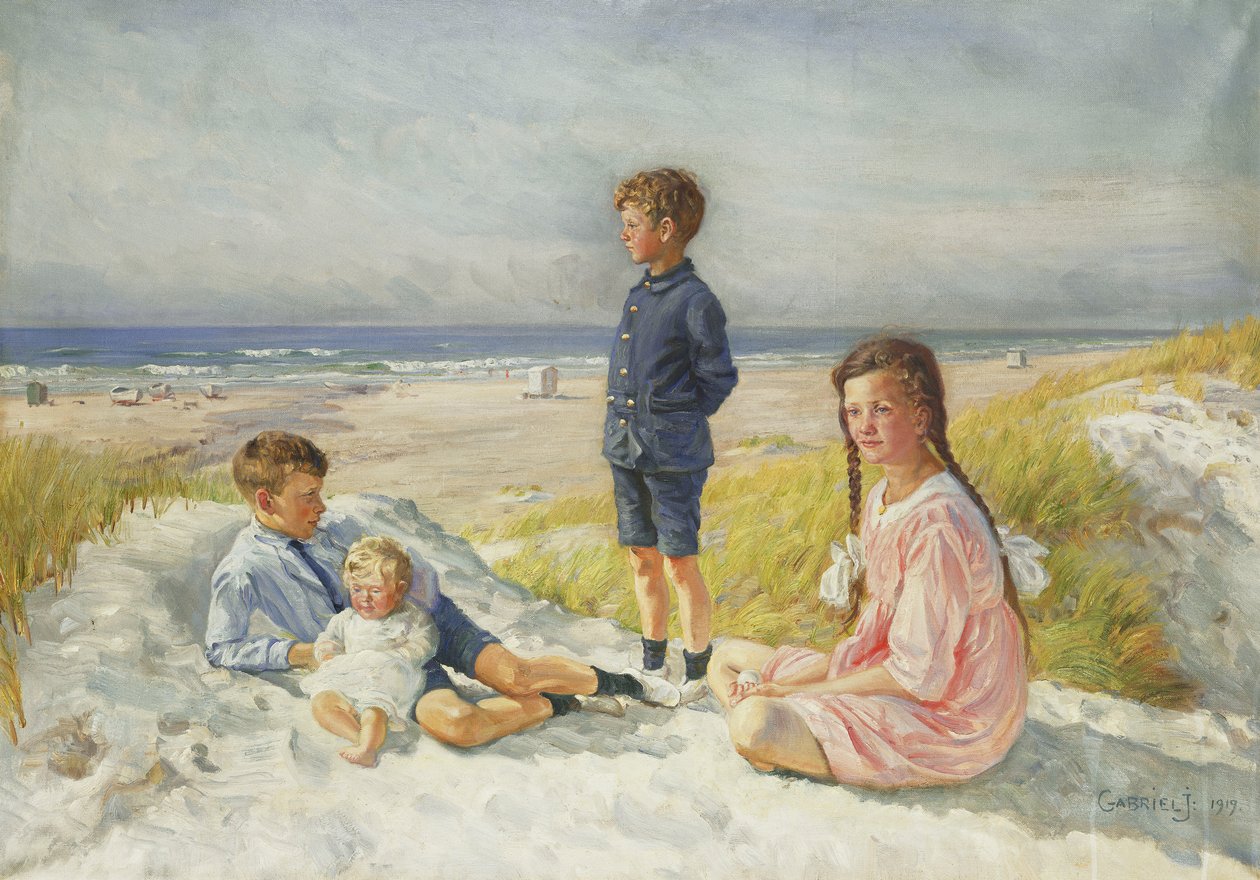 Erik, Else, Ove és Birthe Schultz a tengerparton alkotó: Gabriel Oluf Jensen
