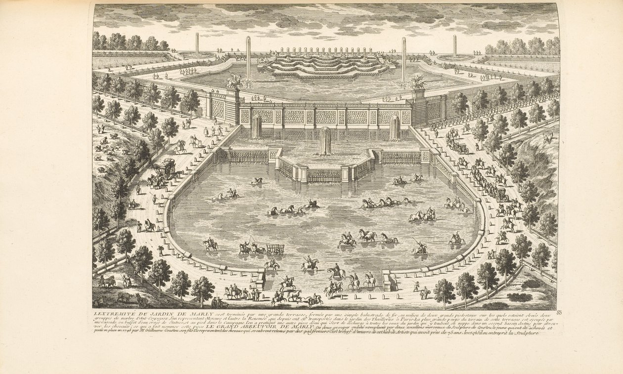 A Marly kert szélső része, Charles-Antoine Jombert "Les Delices de Versailles et des Maisons Royales" című művéből, 1766 alkotó: Gabriel Perelle
