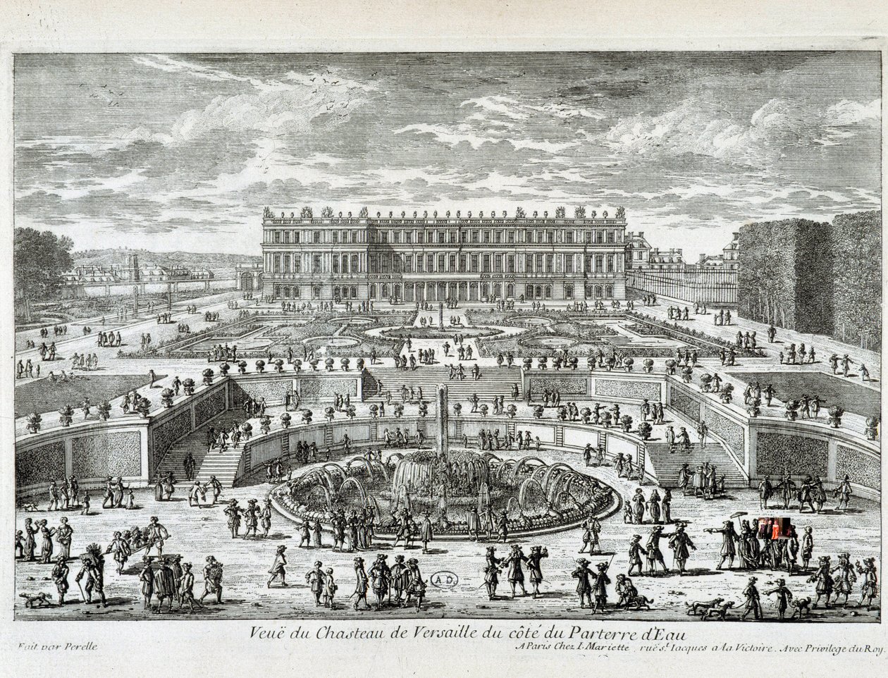 Kilátás a Versailles-i kastélyra a vízágy felől – Perelle mellett, 17. század vége alkotó: Gabriel Perelle