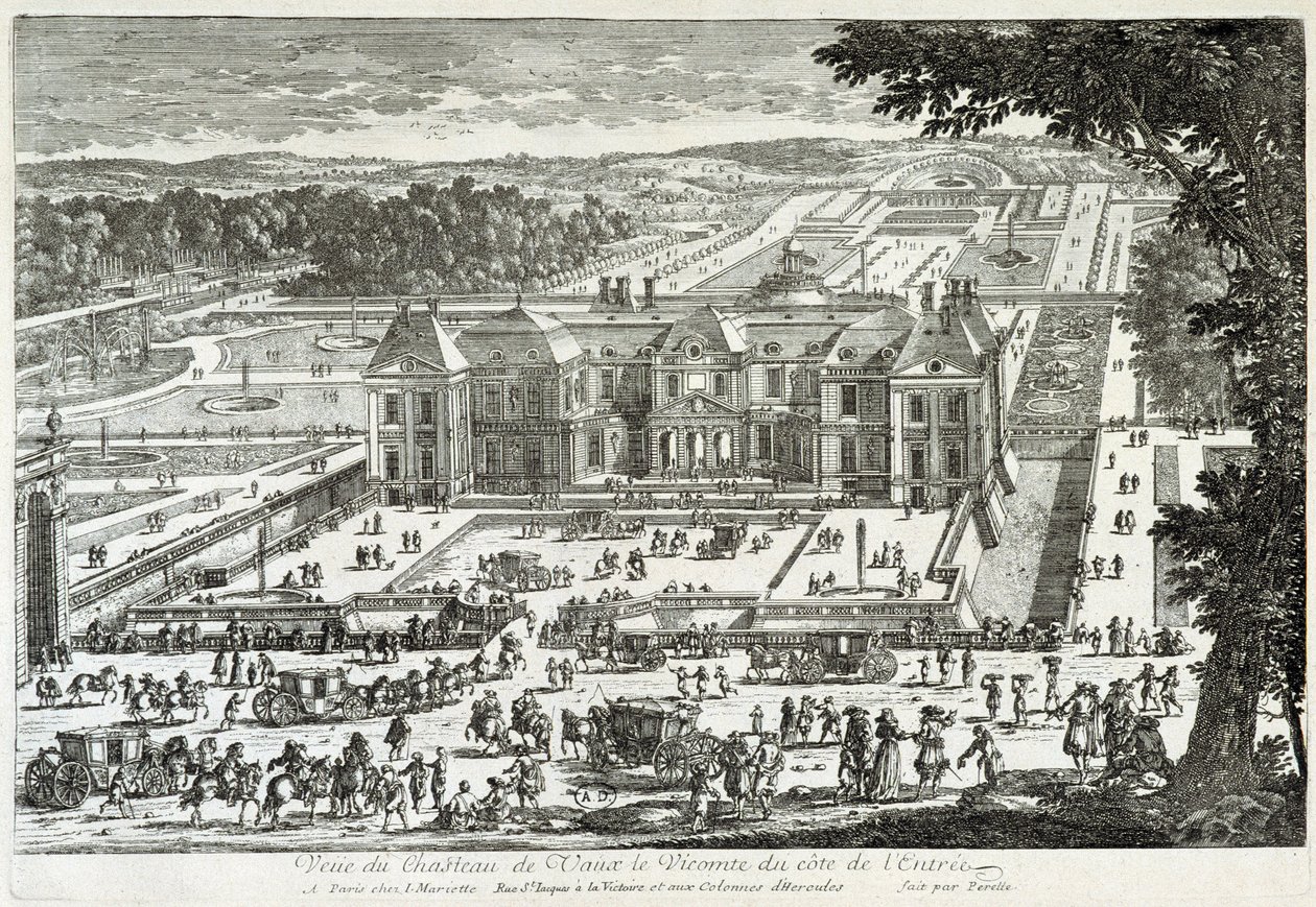 Kilátás a Vaux Le Vicomte (Vaux-Le-Vicomte) kastélyra a bejárat felől (kert a Le Ours mellett) - Perelle mellett, 17. század vége alkotó: Gabriel Perelle