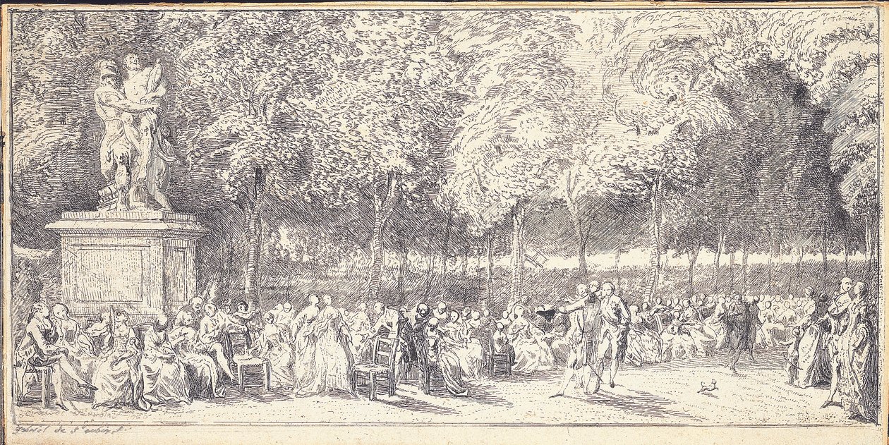 Találkozás a Tuileriák kertjében egy szobor körül, 1760 alkotó: Gabriel de Saint Aubin