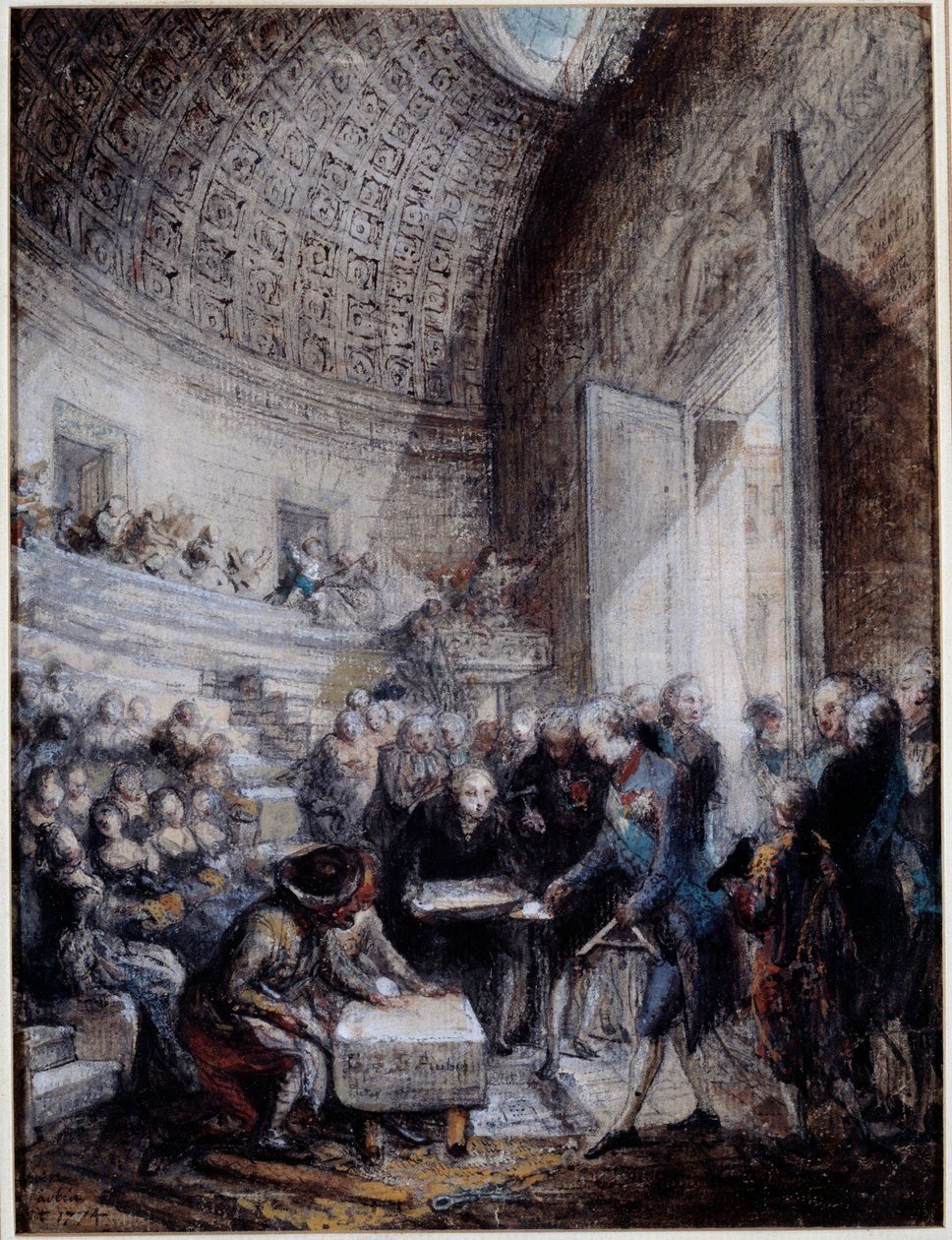 A királyi sebészeti iskola amfiteátrumának felavatása XVI. Lajos király (1754-1793) 1774.09.14. Gouache de Gabriel de Saint Aubin (1724-1780) 18. századi Párizs, Musee Carnavalet alkotó: Gabriel de Saint Aubin
