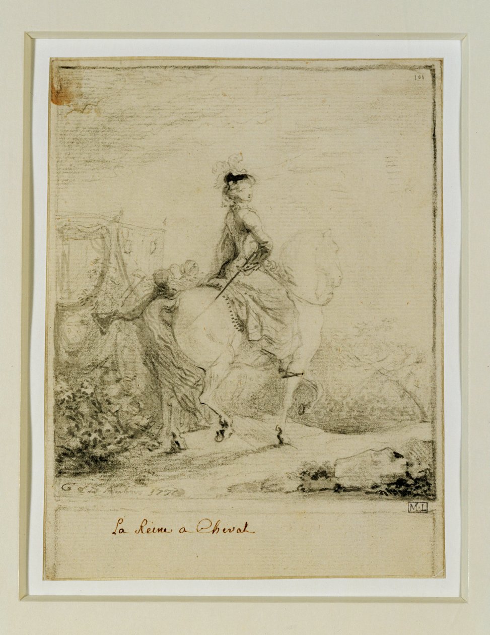 Marie-Antoinette lóháton ... alkotó: Gabriel de Saint-Aubin