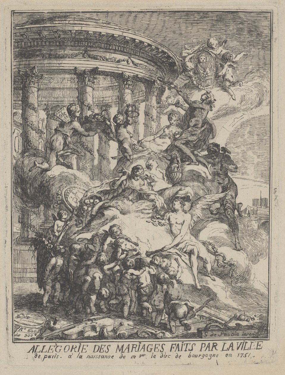 A párizsi város által kötött házasságok allegóriája Burgundia hercegének születésekor, 1751 alkotó: Gabriel de Saint Aubin