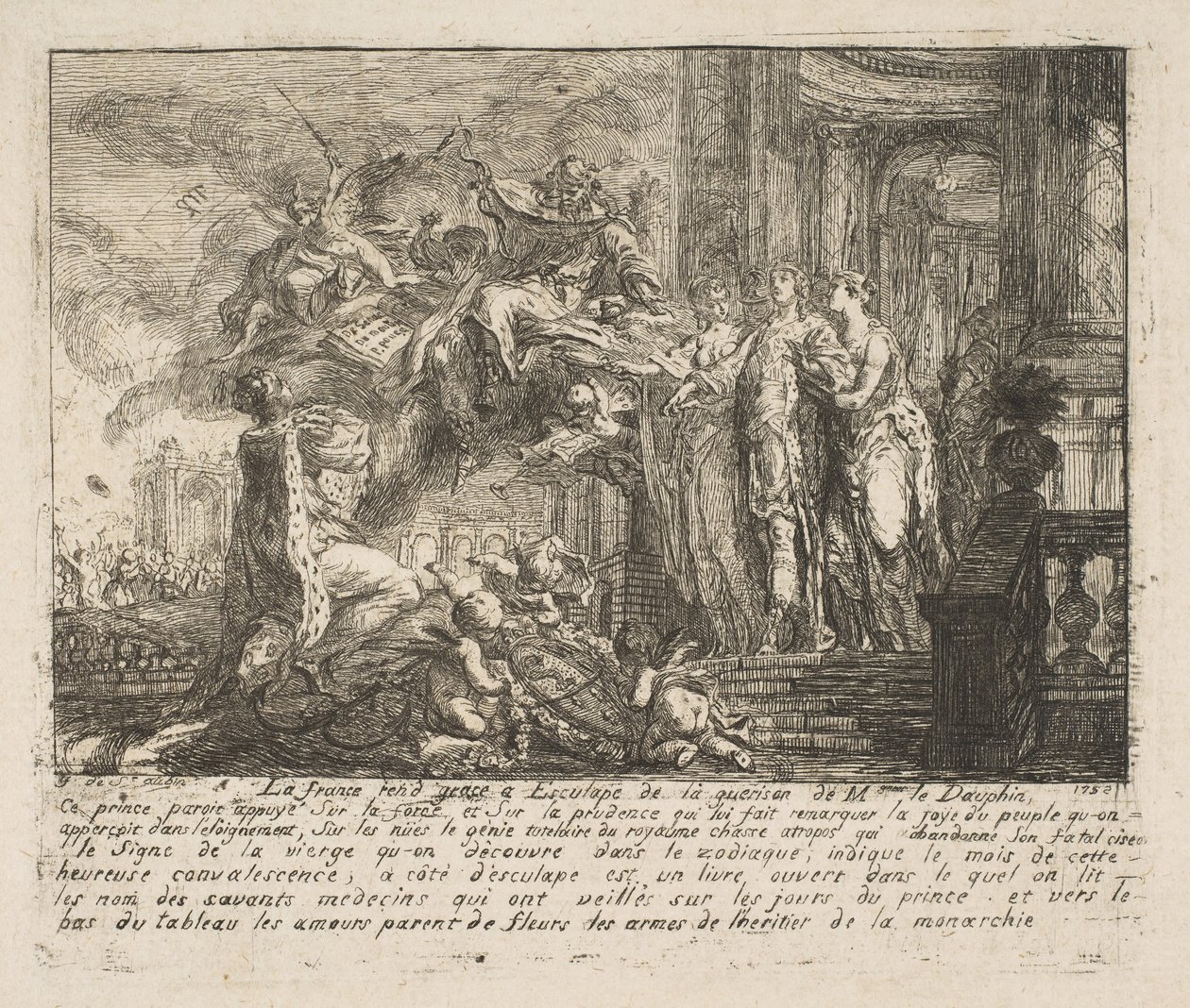 Allegória a Dauphin lábadozásáról, 1752. alkotó: Gabriel de Saint Aubin