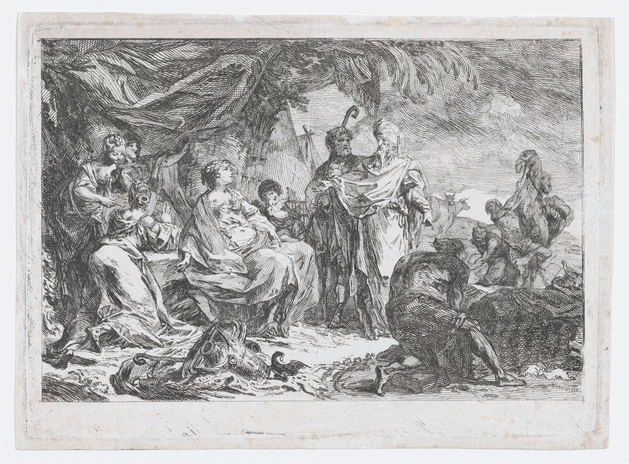 Lábán háztartási isteneit keresi, kb. 1753. alkotó: Gabriel de Saint Aubin