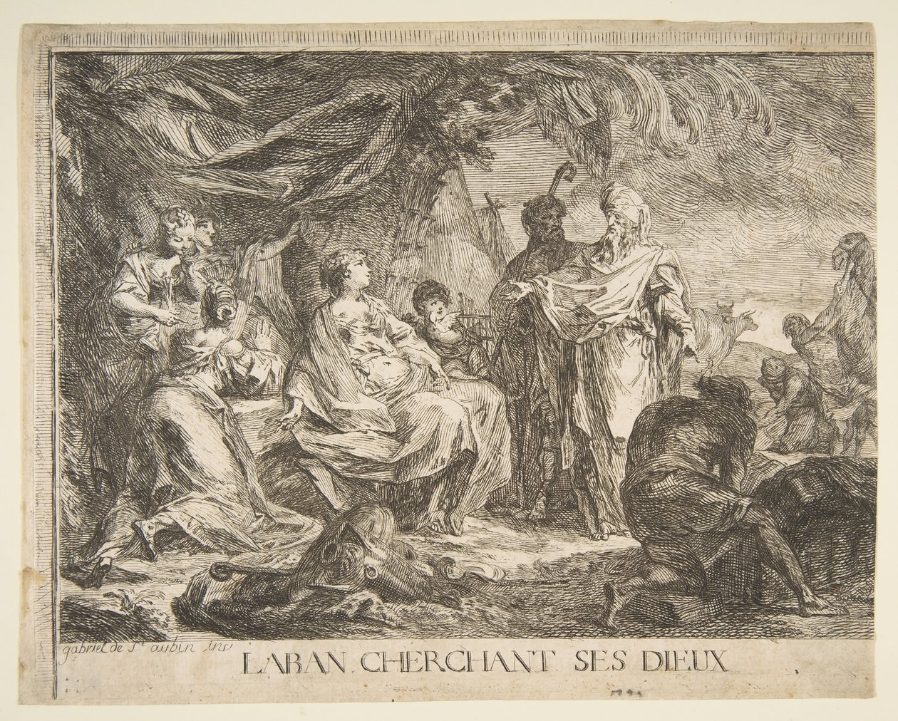 Lábán az isteneit keresi, 1753. alkotó: Gabriel de Saint Aubin