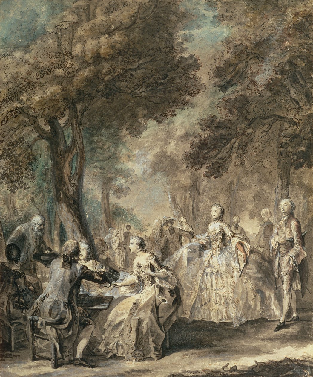 Párizsiak sétálni, 1760-1 (toll és tinta, mosás, wc és gouache) alkotó: Gabriel de Saint Aubin