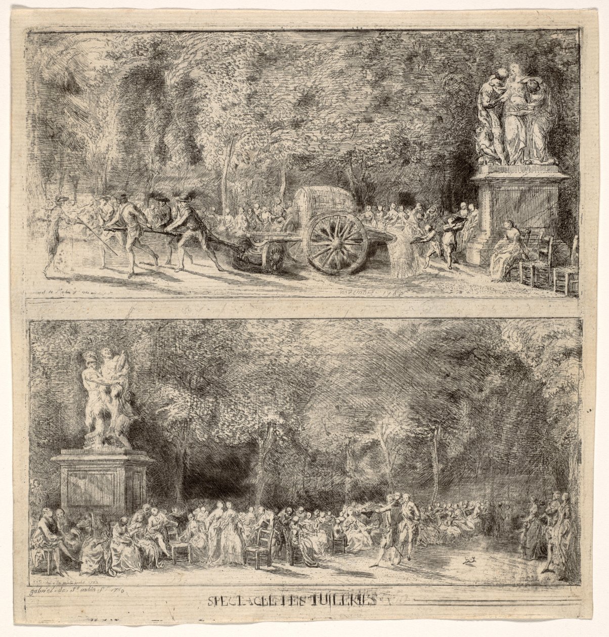 Jelenetek a Tuileriákból: A székek és a vizeskocsi, 1760, retusált 1763 alkotó: Gabriel de Saint Aubin
