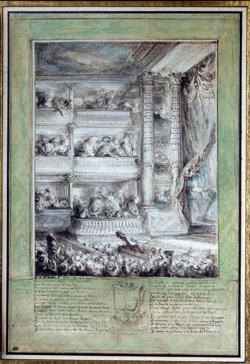 Voltaire koronázása (1694-1778) a Theater Francais-ban 1778.12.04. Gabriel Jacques de Saint-Aubin (1724-1780) akvarell V. 0,35x0,24 m Párizs, Louvre Múzeum alkotó: Gabriel de Saint Aubin