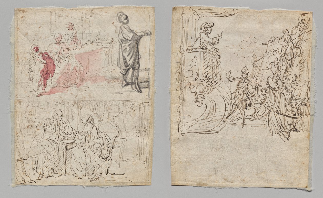 Színházi jelenet (recto); Fehérneműbuzik és beszélgetés (fordítva) alkotó: Gabriel de Saint Aubin