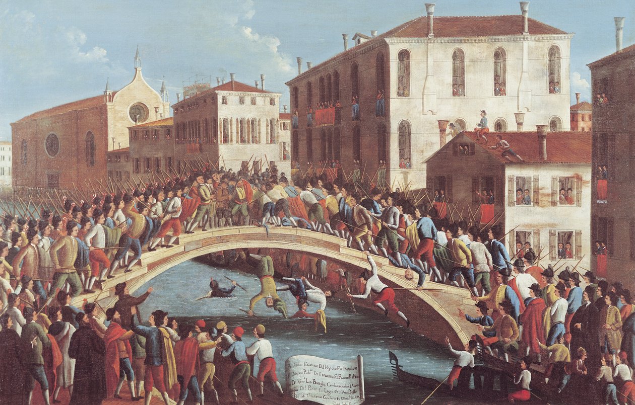 Csata botokkal a Ponte Santa Foscán, Velencében alkotó: Gabriele Bella