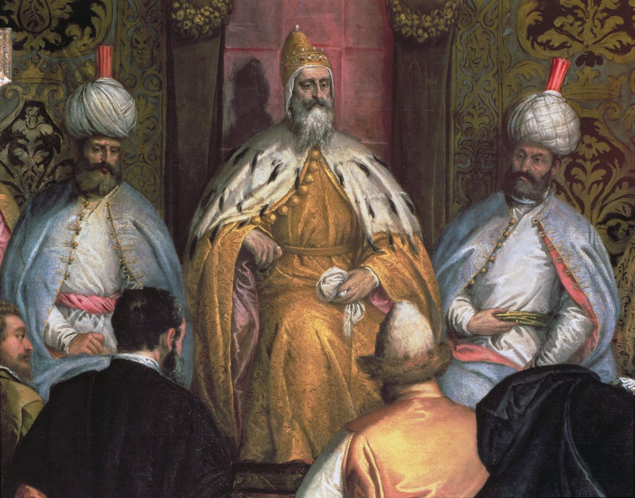 Marino Grimani dózse (uralkodó 1595-1605) Perzsia nagykövetének fogadása (részlet) alkotó: Gabriele Caliari