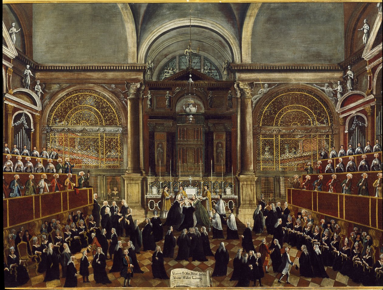 Egy apáca ruházati ceremóniája a velencei San Lorenzo templomban Részletkép Gabriele Bella (1730-1799) 1789 Mérete 94x148 cm Velence Fondazione “” Querini Stampalia”” alkotó: Gabriele Bella