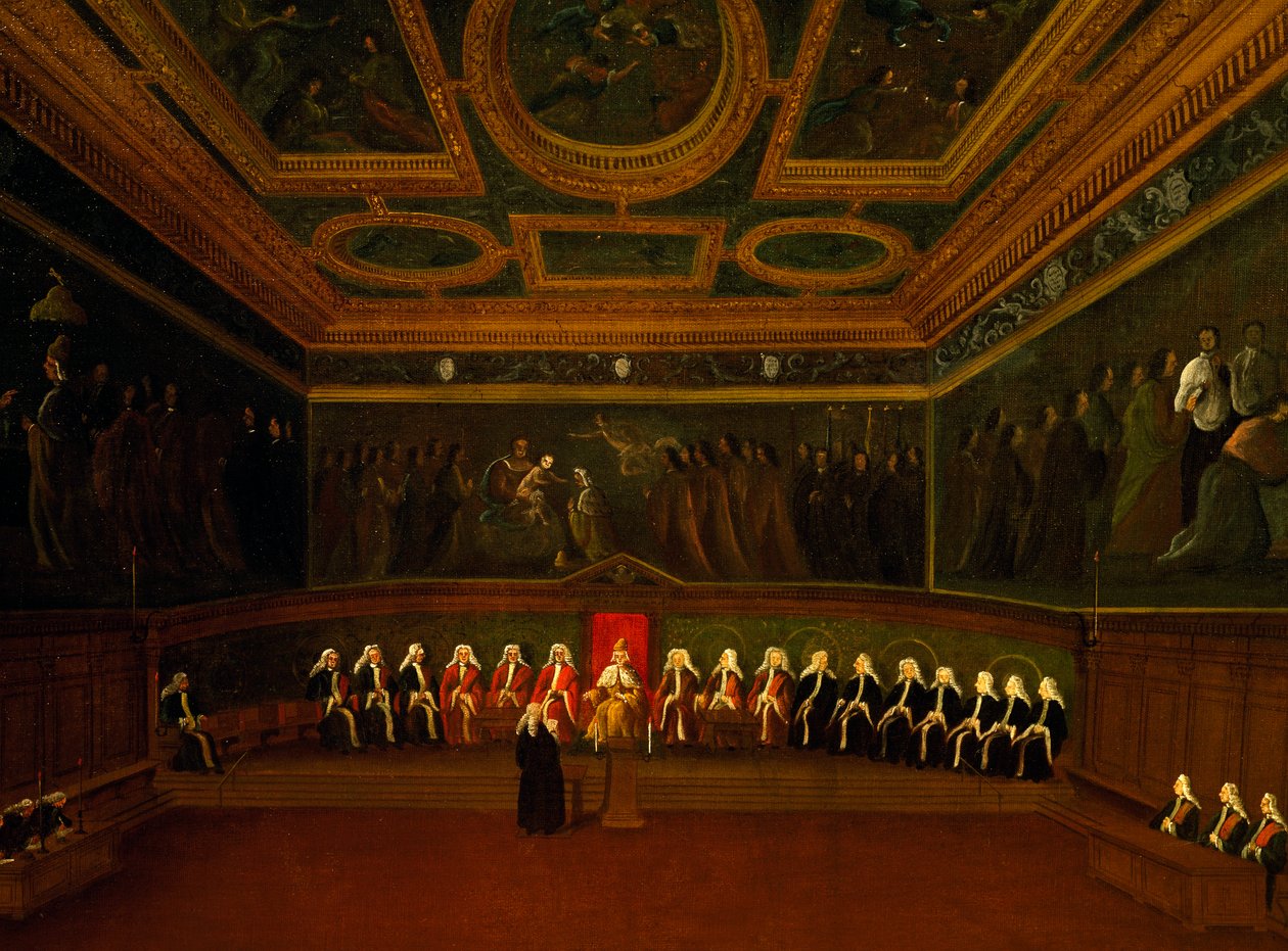 A velencei Tízek Tanácsának terme, Gabriel Bella (1730-1799), olaj, vászon, 94x147 cm, Olaszország alkotó: Gabriele Bella