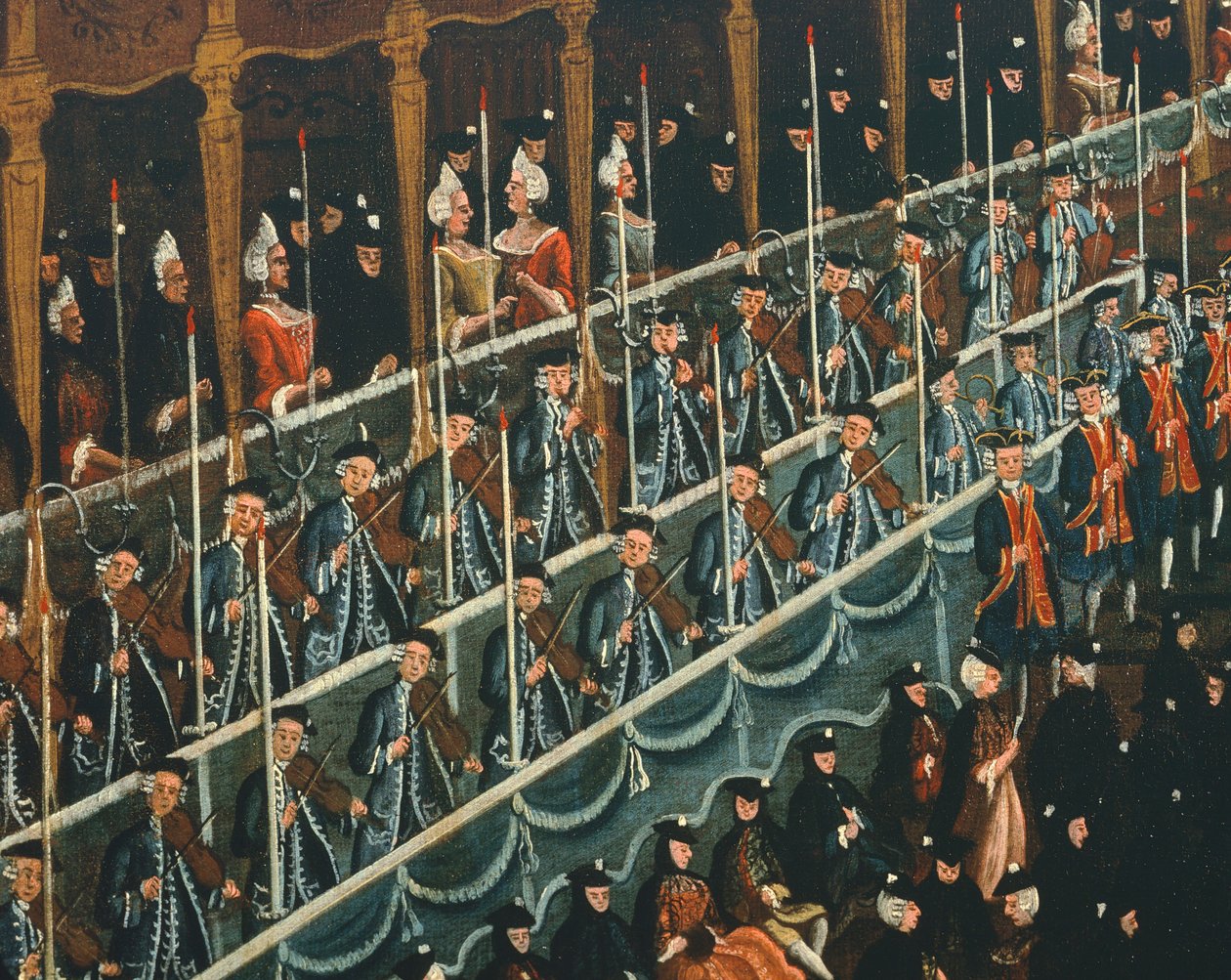 Ebéd a San Benito Színházban, amelyet a dózse kínál az északi velencei hercegek tiszteletére, Gabriel Bella (1730-1799), olaj, vászon, Részlet alkotó: Gabriele Bella