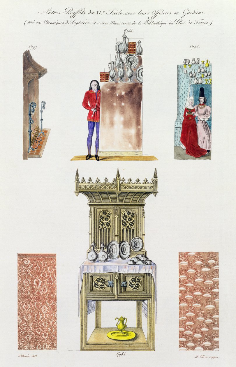 XV. századi bútorok, a „Monuments Francais”-ból, Amedee Peree litográfiája, 1839 alkotó: Gabrielle Willemin