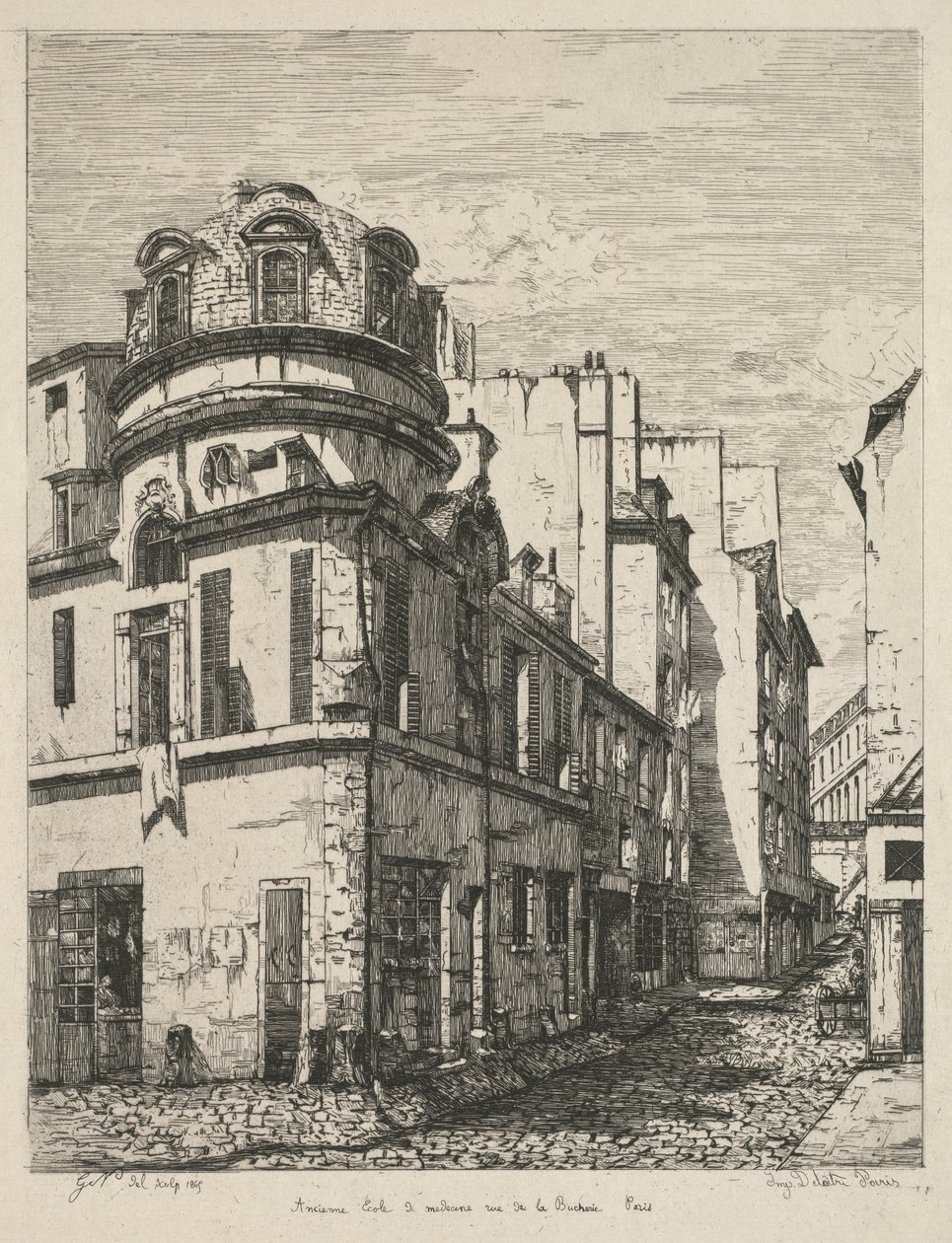 Régi Párizs rézkarcai: Volt orvosi iskola, rue de la Bucherie alkotó: Gabrielle Marie Niel