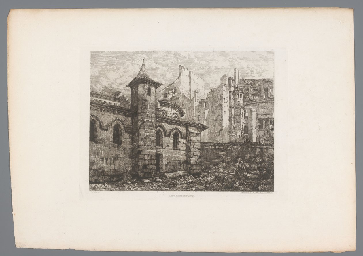 Gezicht op Saint-Julien-le-Pauvre Szegény Szent Julián (cím a tárgyon) France etsen uit 1874 (sorozat címe) Rézkarc 1874-ben (sorozat címe) alkotó: Gabrielle Marie Niel