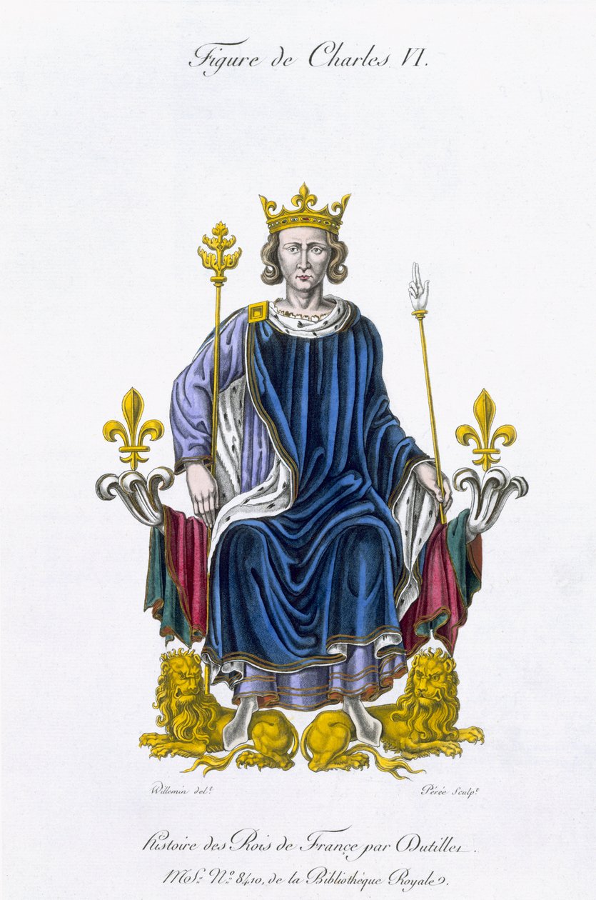 VI. Károly figurája, Amedee Peree metszetében, a "Histoire des Rois de France"-ból (színes litho) alkotó: Gabrielle Willemin