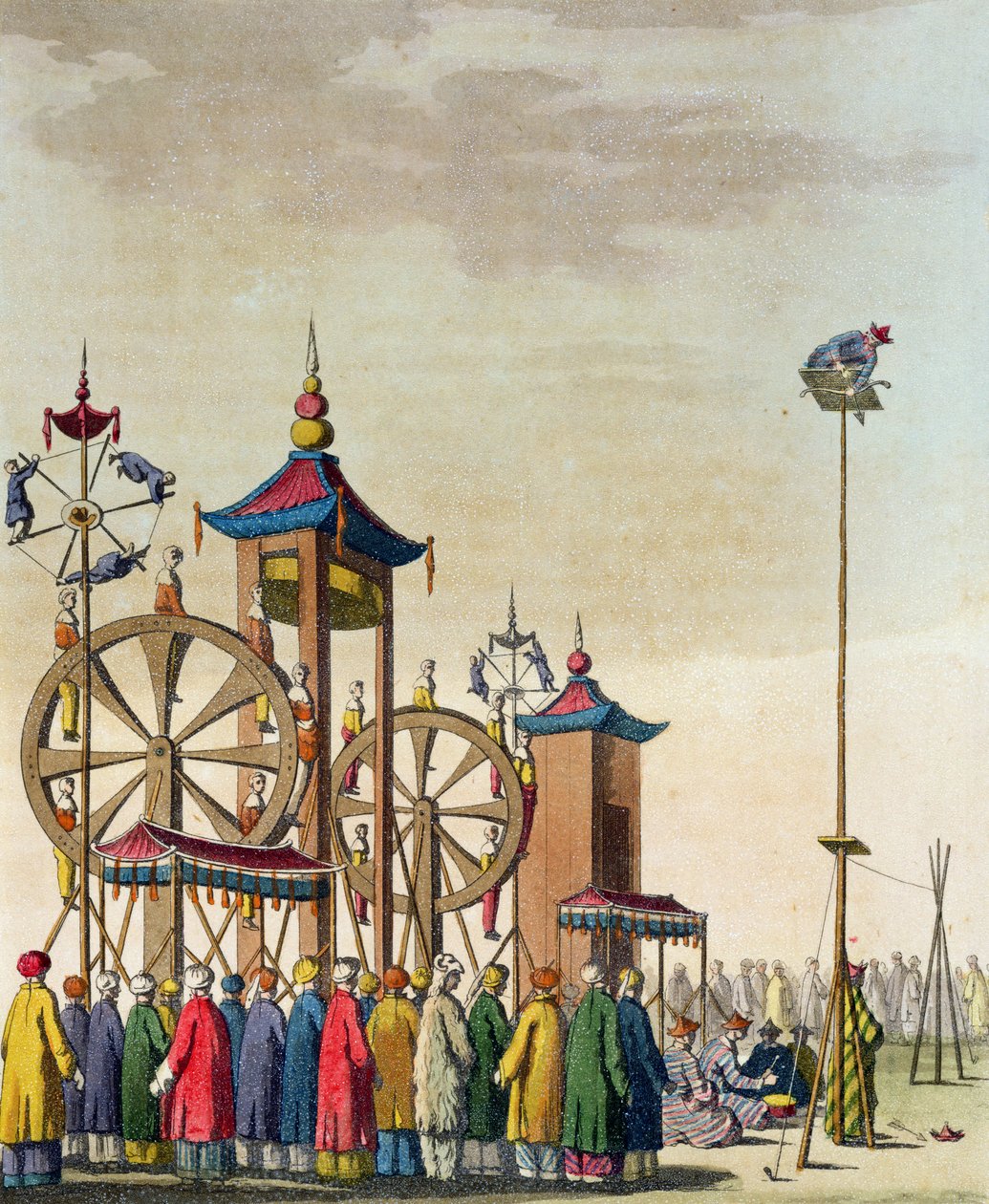 Kínai cirkusz, illusztráció Giulio Ferrario „Le Costume Ancien et Moderne” című művéből, megjelent az 1820-as és 30-as évek körül alkotó: Gaetano Zancon
