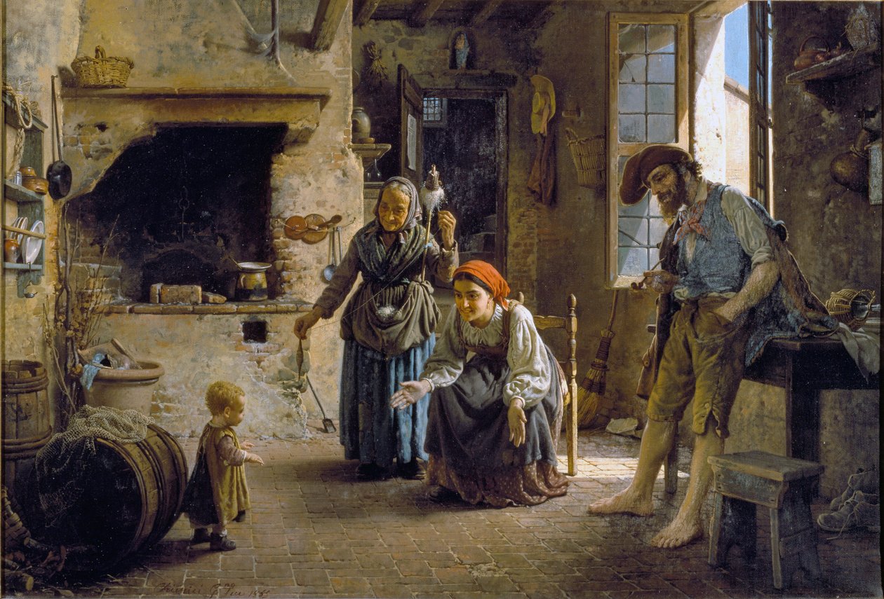 Egy gyermek első lépései Gaetano Chierici (1838-1920) festménye 1865 Méret: 70x100 cm Genes, Galleria d