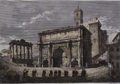 VI. Septimus boltív, The Forum, Róma, Gaetano Cottafavi sorozatából, 1850 körül (acélmetszet) alkotó: Gaetano Cottafavi