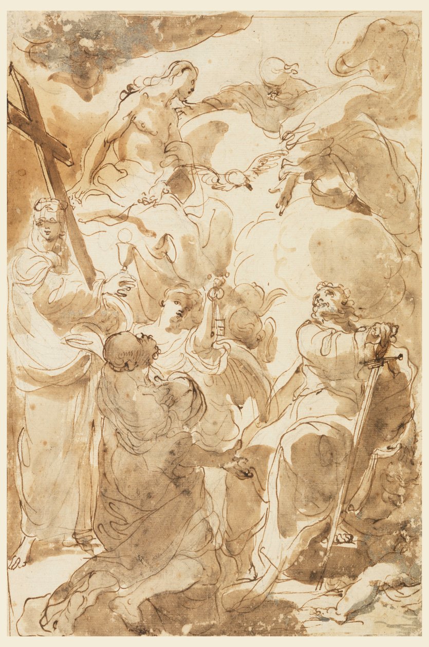 Rajz, A Szentháromság és az apostolok, Szent Péter és Szent Pál, 1770-80 alkotó: Gaetano Gandolfi