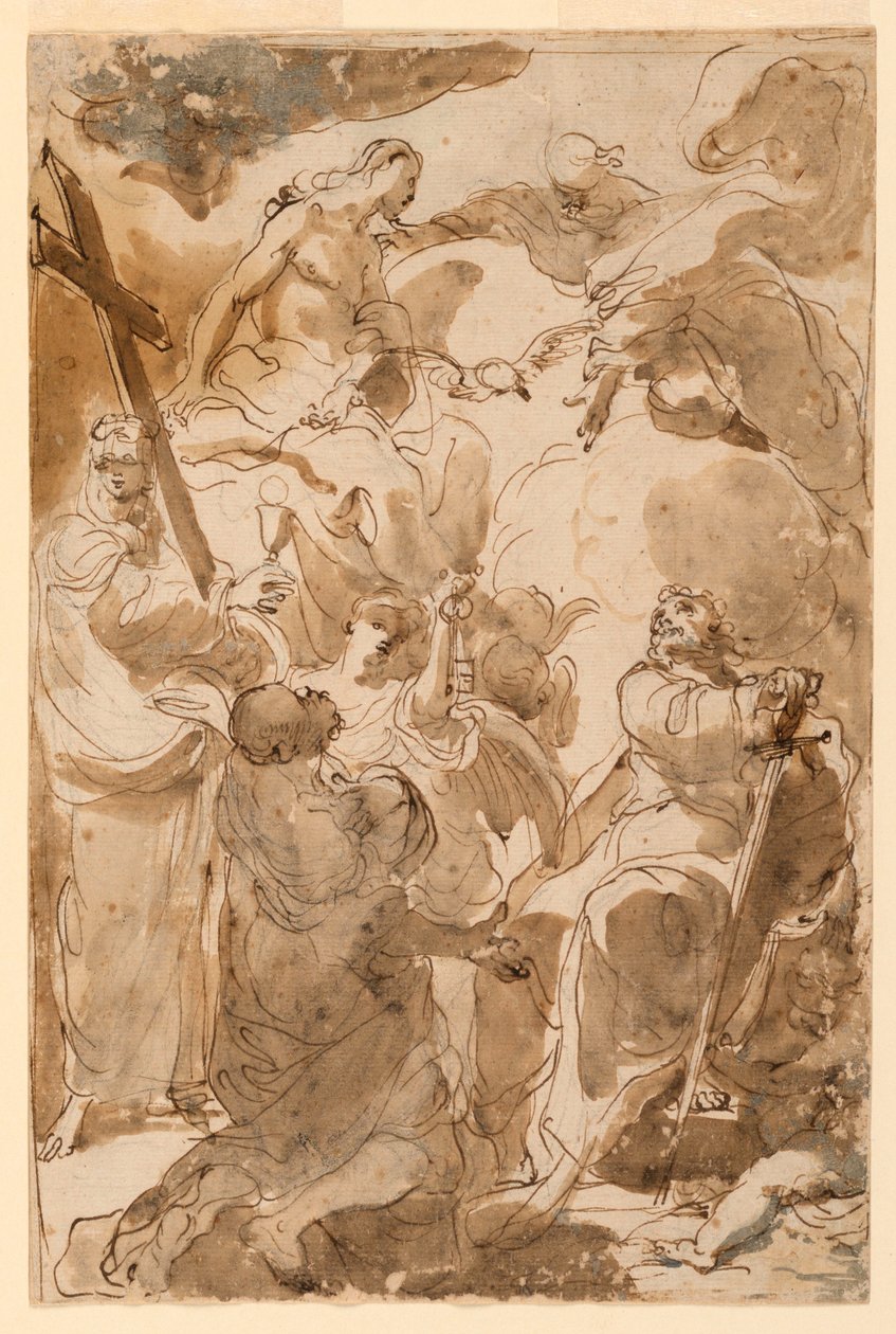 Rajz, A Szentháromság és az apostolok, Szent Péter és Szent Pál, 1770-80 alkotó: Gaetano Gandolfi