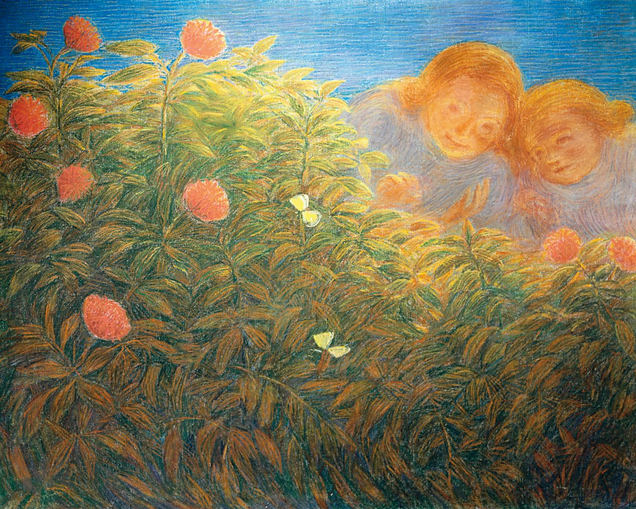 Virágok és pillangók, Gaetano Previati (1852-1920), olaj, vászon alkotó: Gaetano Previati