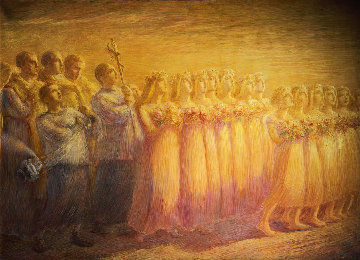 Szűz temetése, Gaetano Previati (1852-1920), Részlet a jobb oldalról alkotó: Gaetano Previati