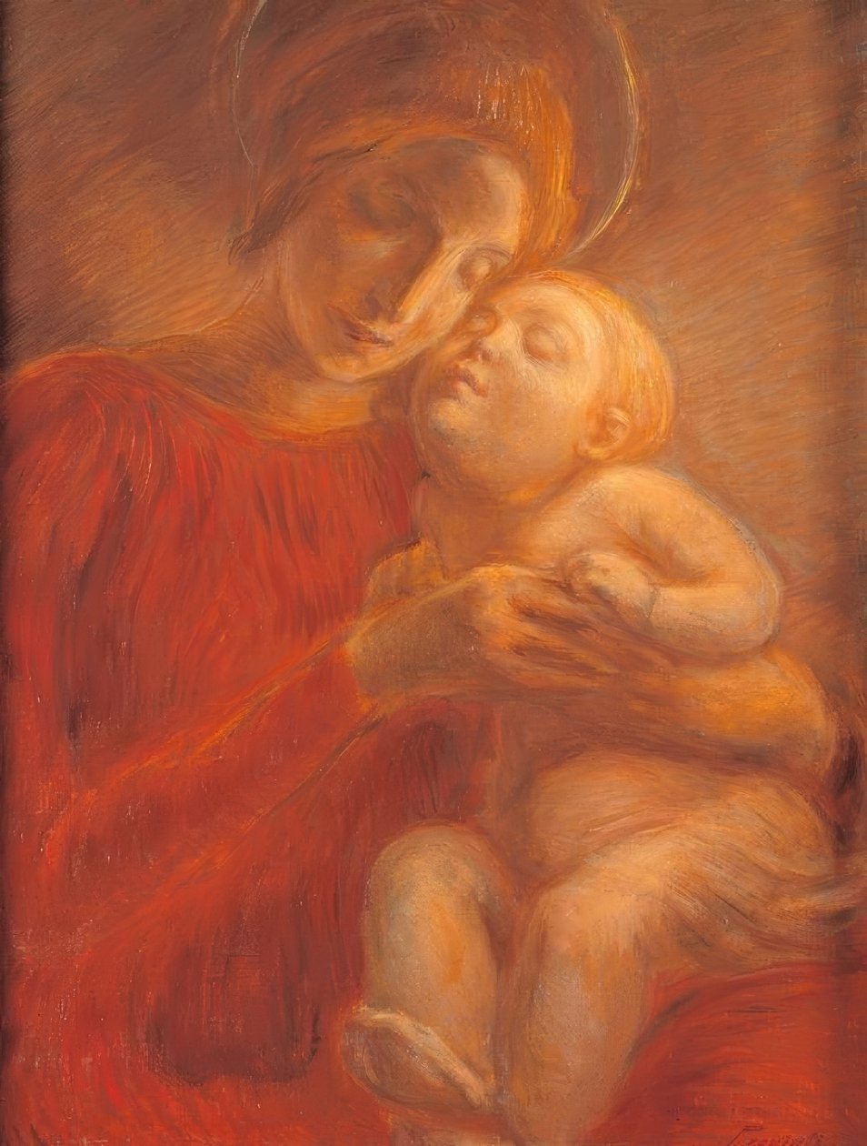 Mária gyermekével alkotó: Gaetano Previati