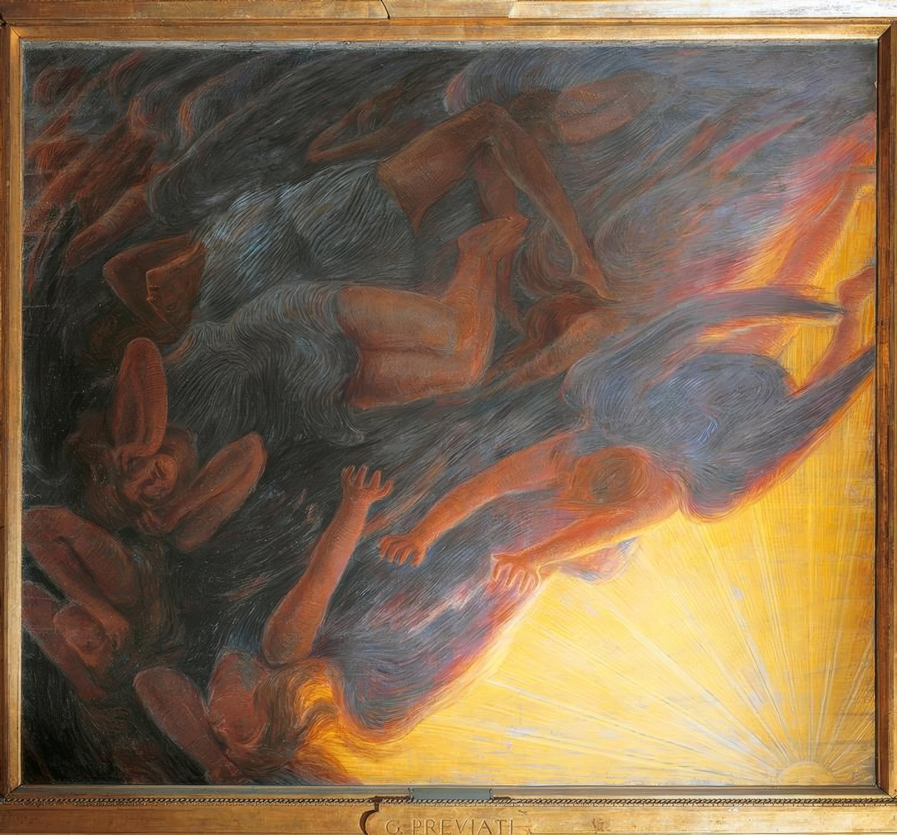Az angyalok bukása, triptichon központi panel, 1913, alkotó: Gaetano Previati