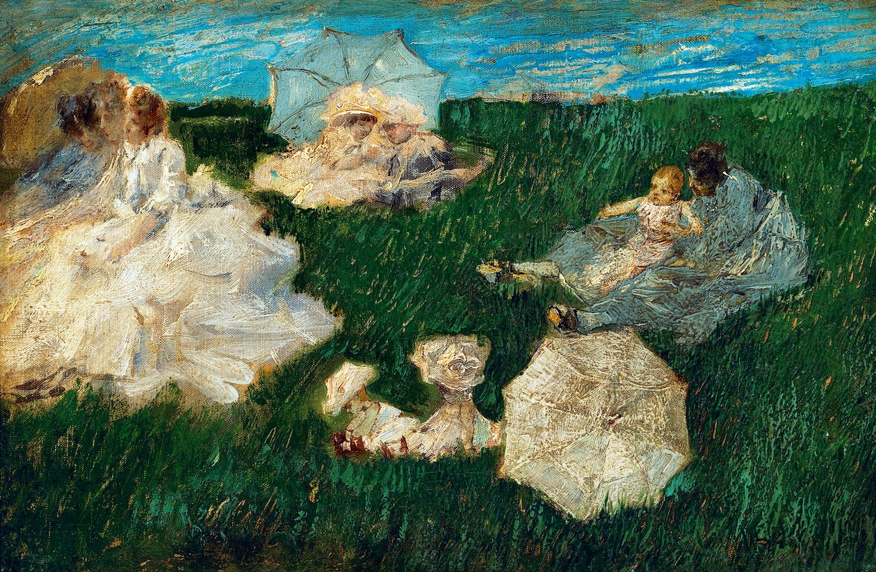 Nő gyerekekkel a kertben alkotó: Gaetano Previati