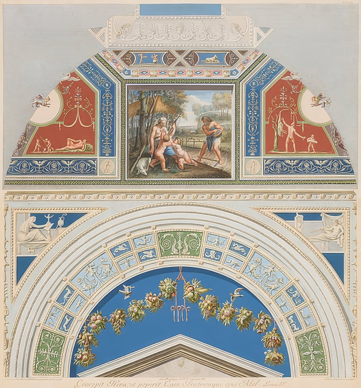 Lunette és boltíves mező Ádámmal és Évával munka közben. 1774 alkotó: Gaetano Savorelli