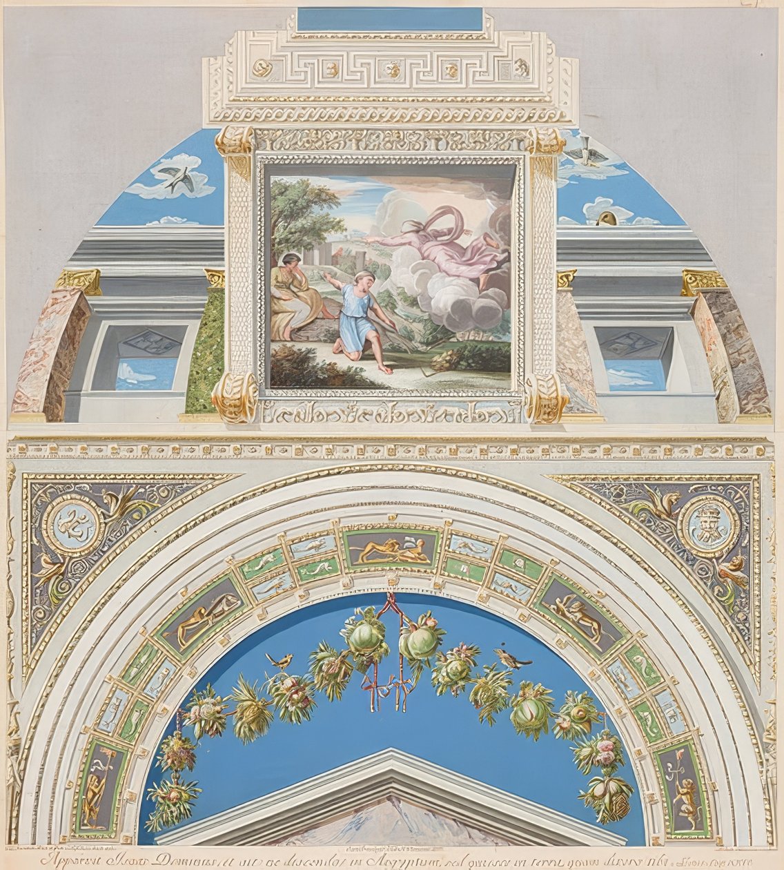 Lunette és boltozat Izsáknak megjelenő Istennel. 1774 alkotó: Gaetano Savorelli