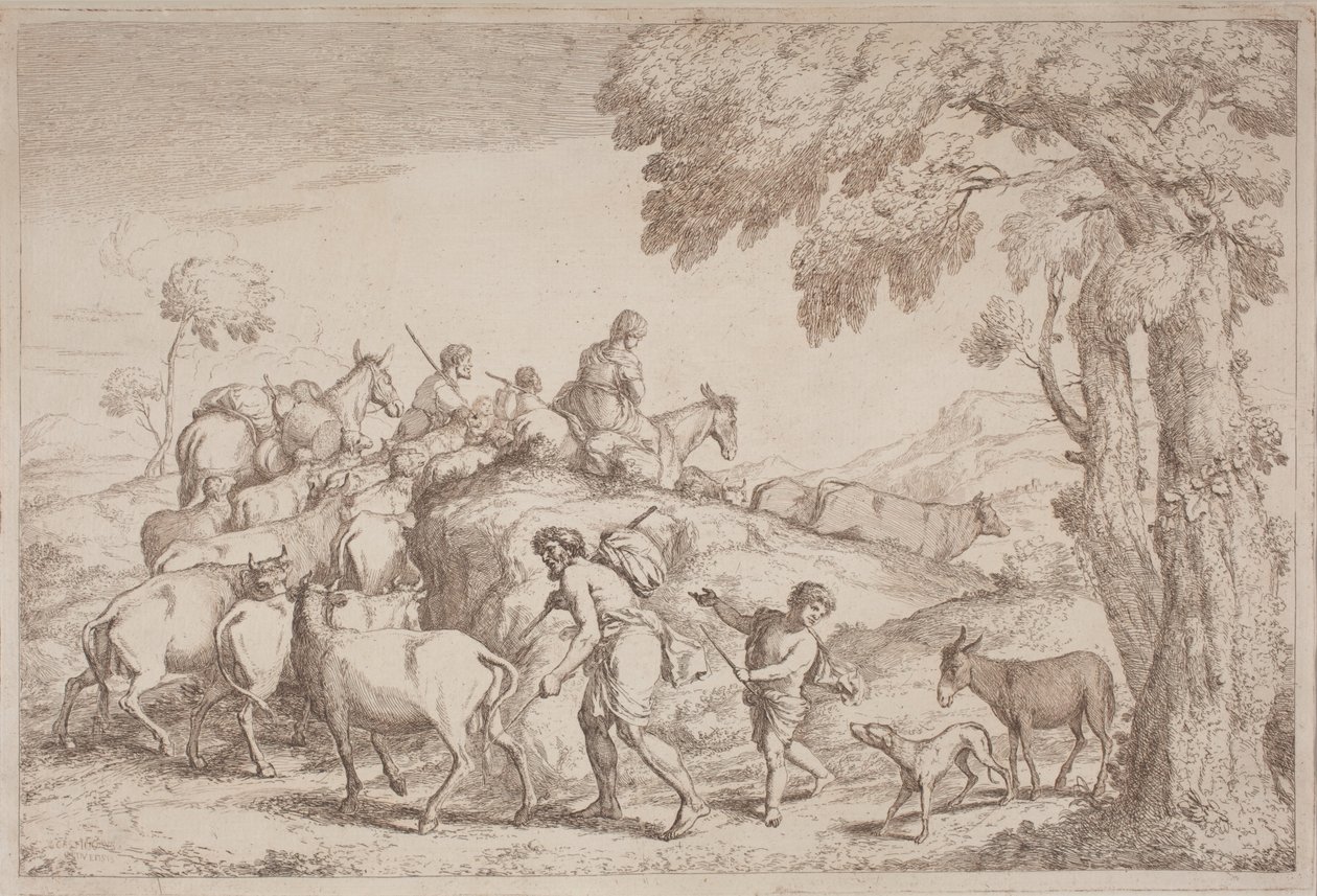 Egy idős pásztor hátulról látva alkotó: Gaetano Zompini, after Giovanni Benedetto Castiglione