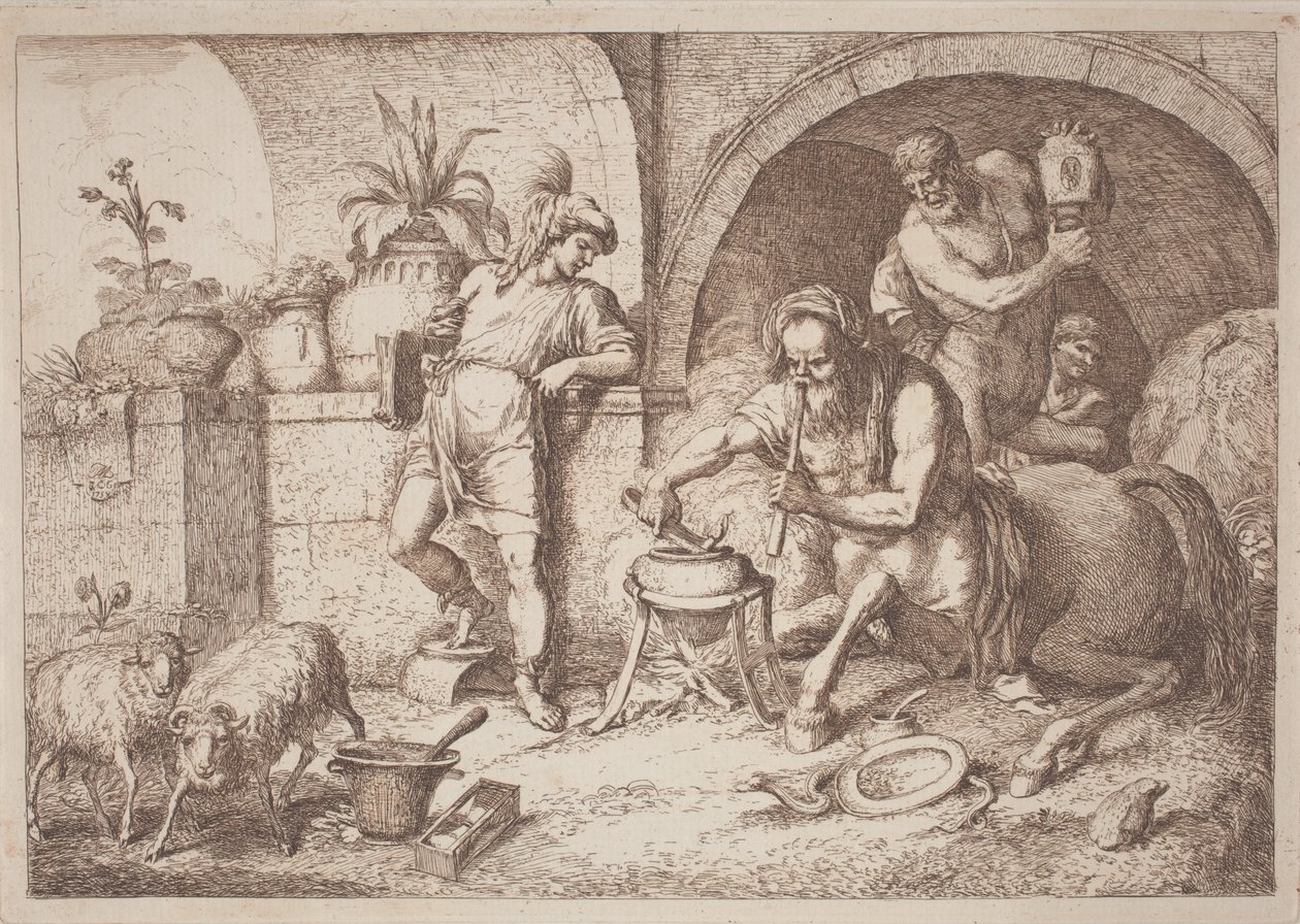 Chiron varázslatot tanít Akhilleusznak alkotó: Gaetano Zompini, after Giovanni Benedetto Castiglione