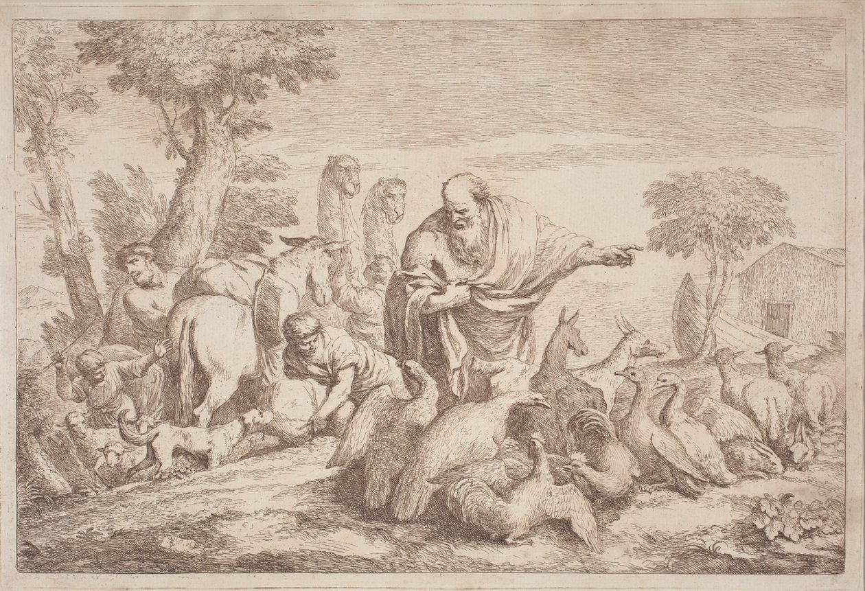 Noé vezeti az állatokat a bárkához alkotó: Gaetano Zompini, after Giovanni Benedetto Castiglione