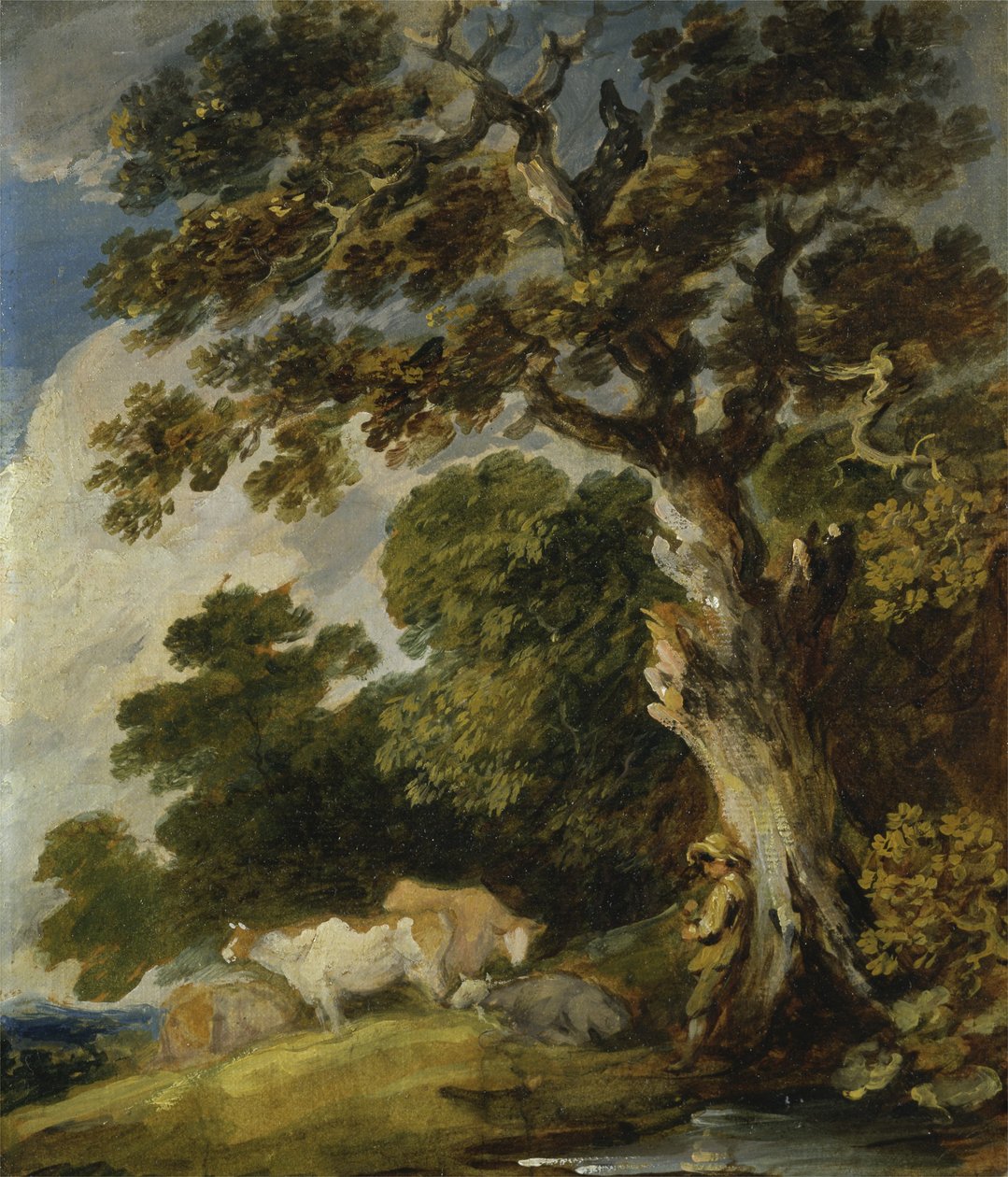 Erdős táj marhákkal és pásztorokkal (olaj, papír, vászon) alkotó: Gainsborough Dupont